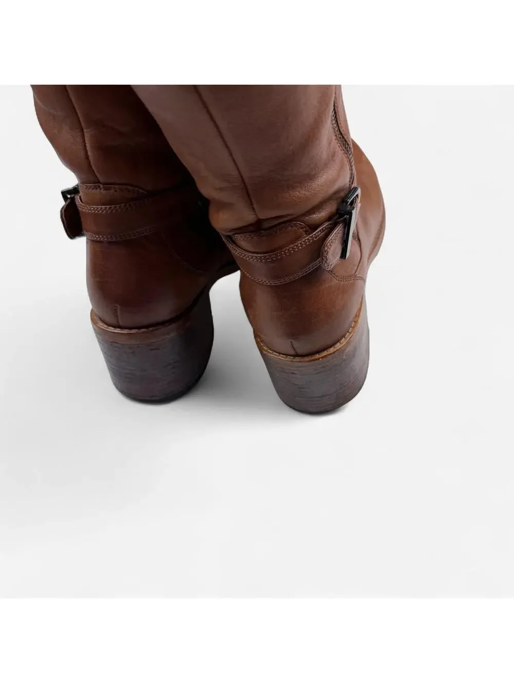 Clarks Cognac Leather Buckle Riding Boots in Brown
